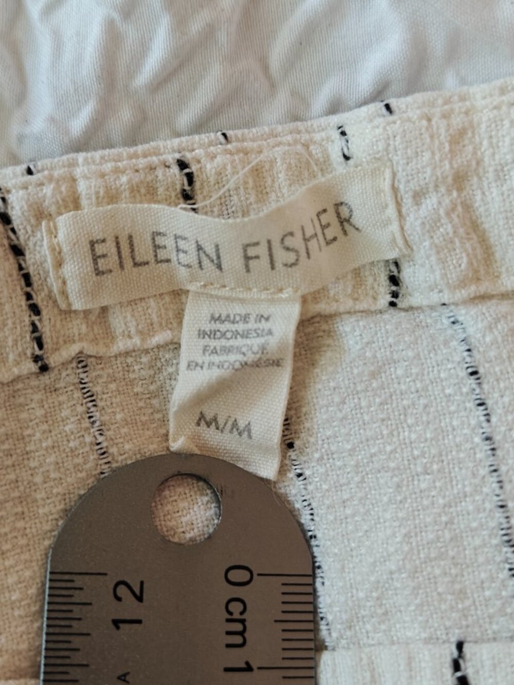 EILEEN FISHER Natural Beige Striped Gauze Box-Top Blouse Medium Lagenlook - Picture 2 of 7